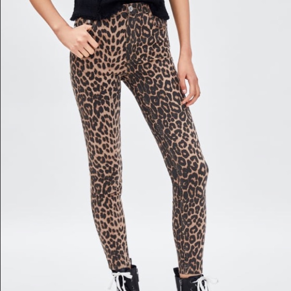 Zara High Waist Leopard Skinny Jeans